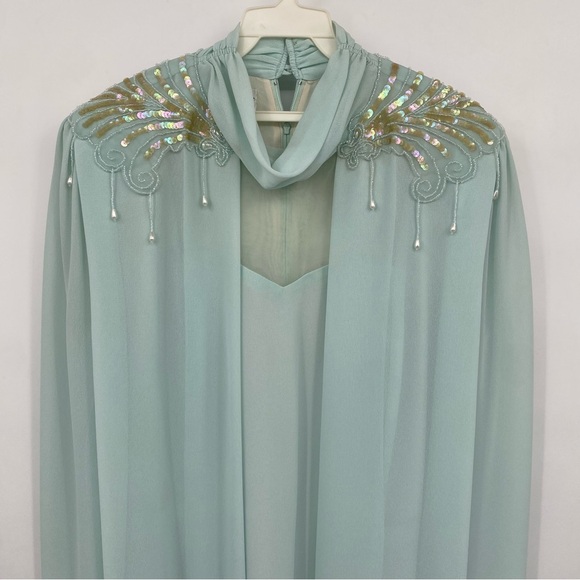 Vintage Ursula of Switzerland Formal Dress Sea Foam Blue Green Mother Of Bride - Picture 5 of 14